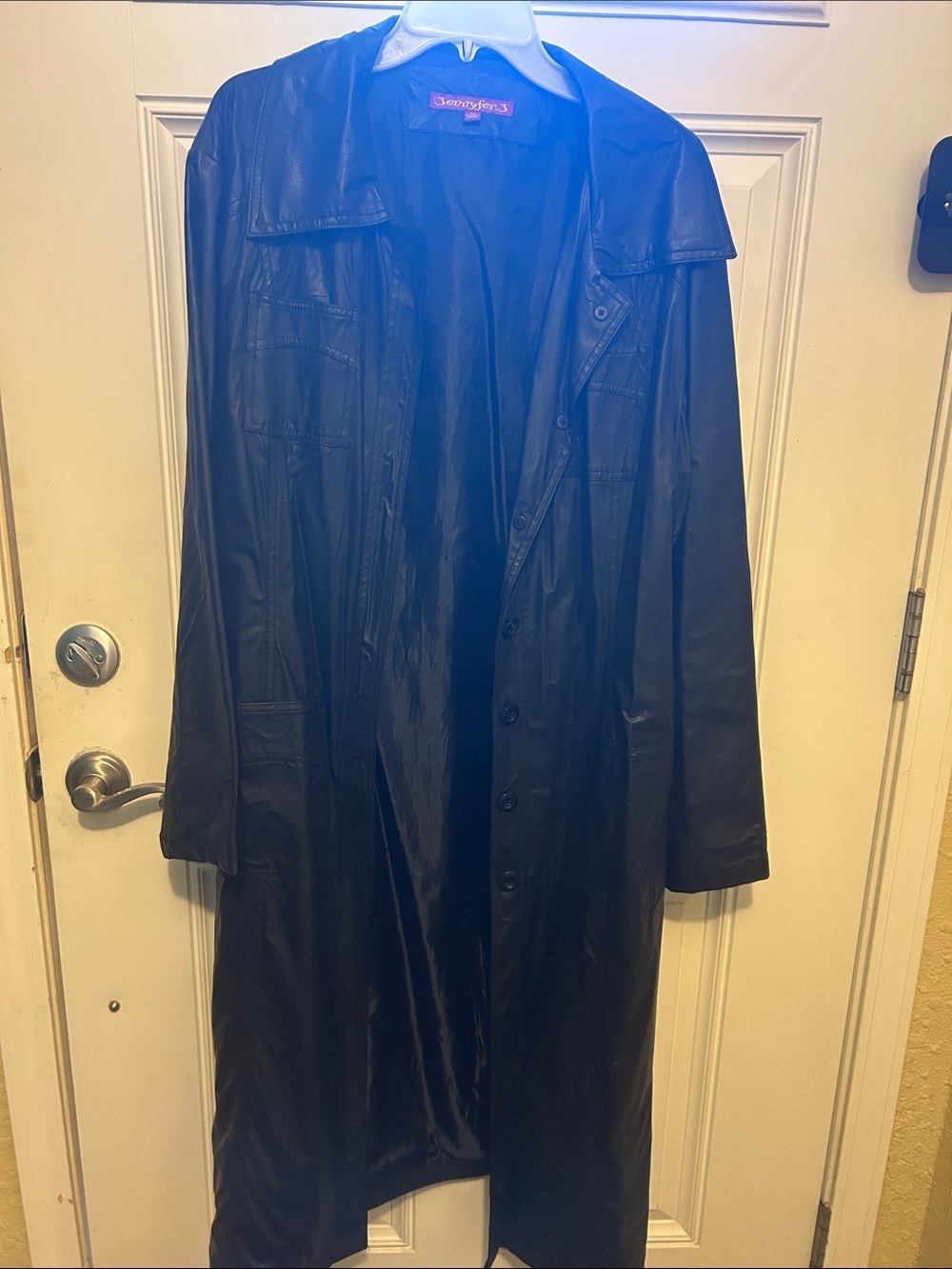 Long Black Faux Leather Trench Coat by Scully